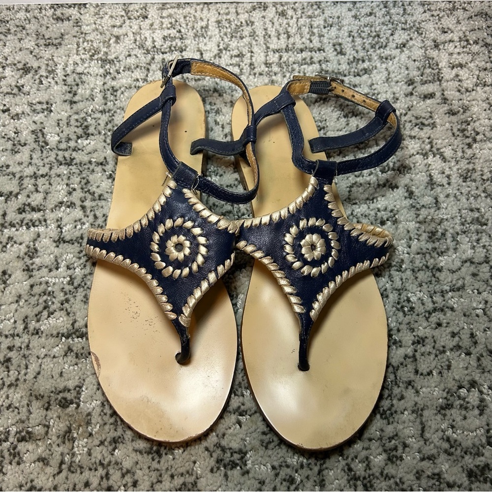 Jack Rogers Blue Maci Leather Flat Ankle Strap Sandals Size 6